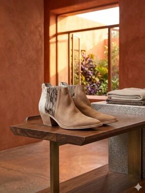 Dolce Vita Tan Leather Snakeskin and Cowhide   Shana Western Bootie - Size 7.5